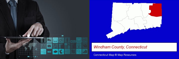 information technology concepts; Windham County, Connecticut highlighted in red on a map