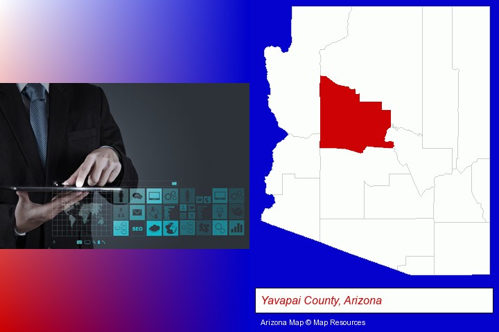 information technology concepts; Yavapai County, Arizona highlighted in red on a map