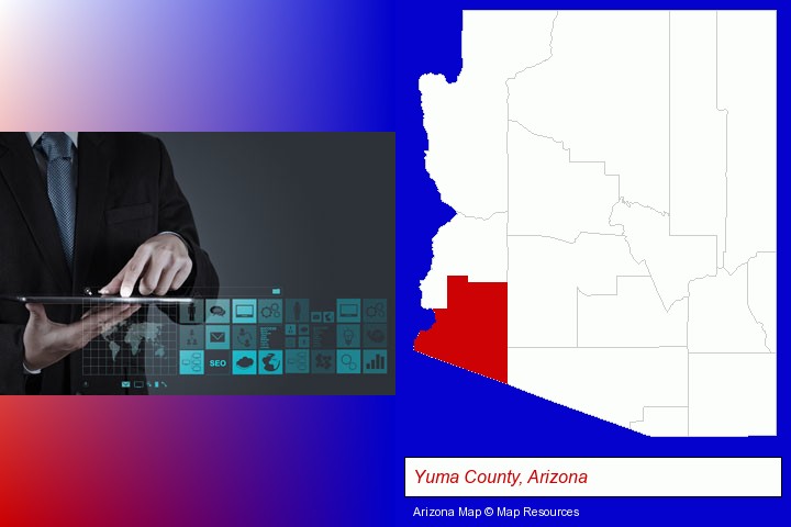 information technology concepts; Yuma County, Arizona highlighted in red on a map