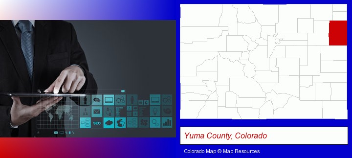 information technology concepts; Yuma County, Colorado highlighted in red on a map