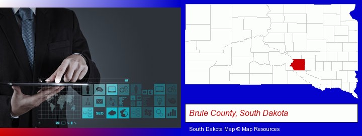information technology concepts; Brule County, South Dakota highlighted in red on a map