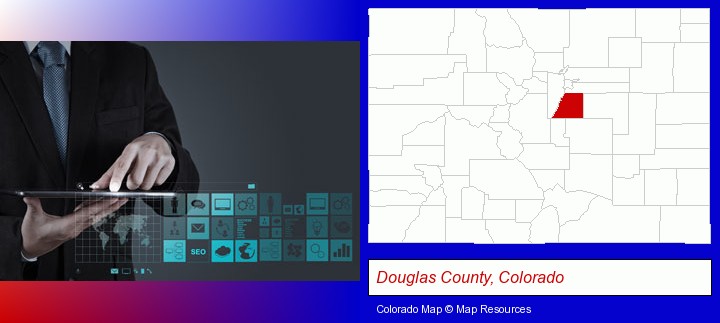 information technology concepts; Douglas County, Colorado highlighted in red on a map