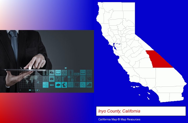 information technology concepts; Inyo County, California highlighted in red on a map