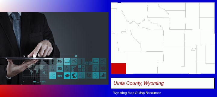 information technology concepts; Uinta County, Wyoming highlighted in red on a map